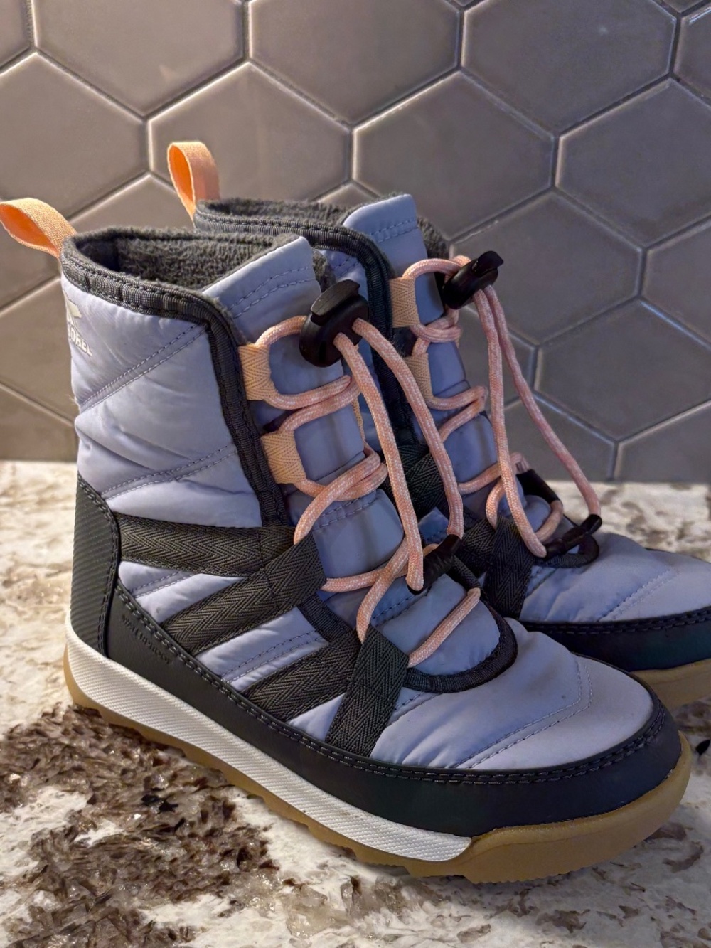 Sorel Girls Whitney II Short Lace Winter Boots - Grey / Lavender